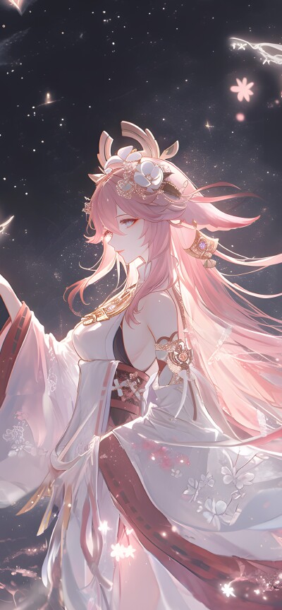 《原神》八重神子4K手机壁纸 – 晓光樱华神秘妖狐