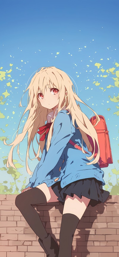 校园动漫少女4K手机壁纸——阳光微风与红书包甜美日常