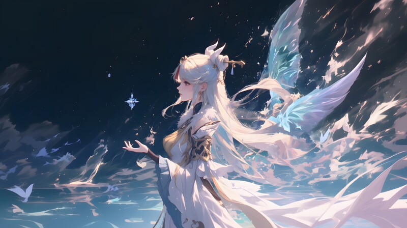 《原神》凝光4K壁纸 | 冰雪与星空交织的奇幻景象