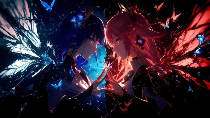 《原神》八重神子与雷电将军4K壁纸 | 对立与共鸣的力量对决