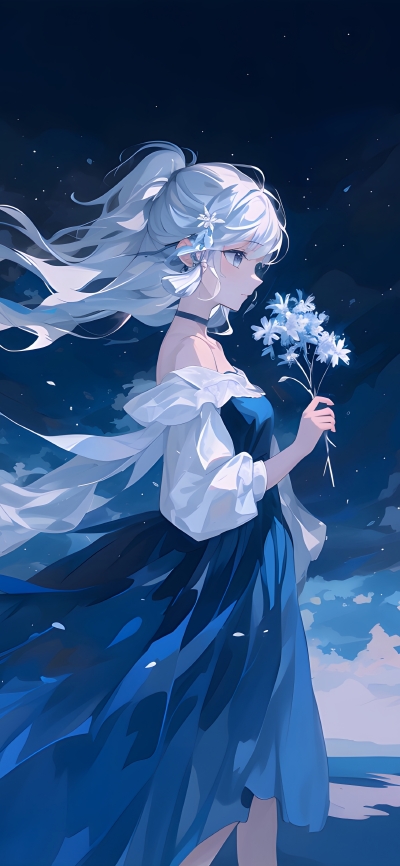 原神神里绫华4K手机壁纸——蓝白冷调孤寂诗意