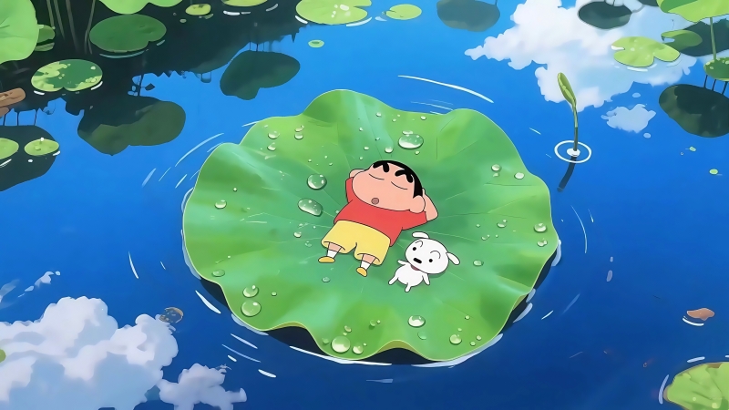 蜡笔小新夏日荷叶4K电脑壁纸——奇幻童真治愈时光
