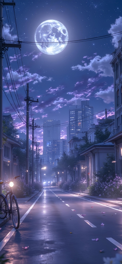 月夜街景4K手机壁纸——都市静谧与星月同在