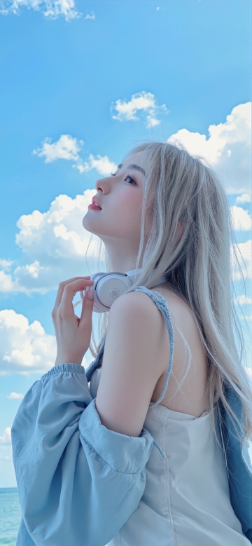 蓝天白云美女手机壁纸-美映阁