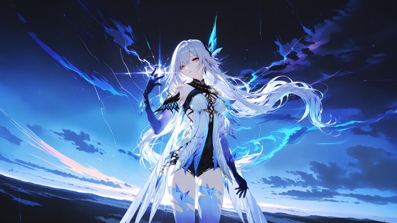 原神丝柯克：深海魔女的蓝色雷霆觉醒4K超清电脑壁纸