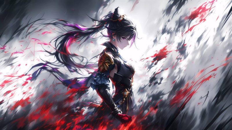 原神北斗：红黑泼墨下的雷厉侧颜4K超清战斗电脑壁纸