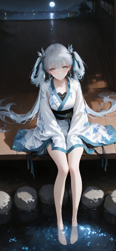 鸣潮今汐4K手机壁纸——月夜水畔的唯美身影」